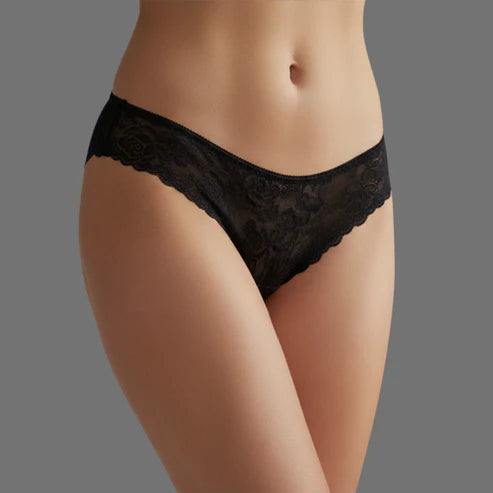 Slip Brasiliano Nero in Pizzo Ricamato Floreale | Lingerie Donna