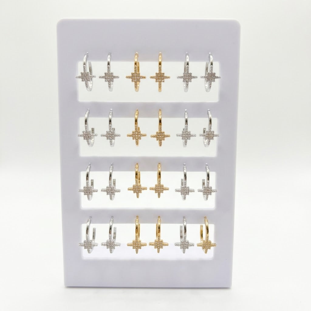 Orecchini Pendenti Stella con Zirconi - color Oro e Argento 24 pz
