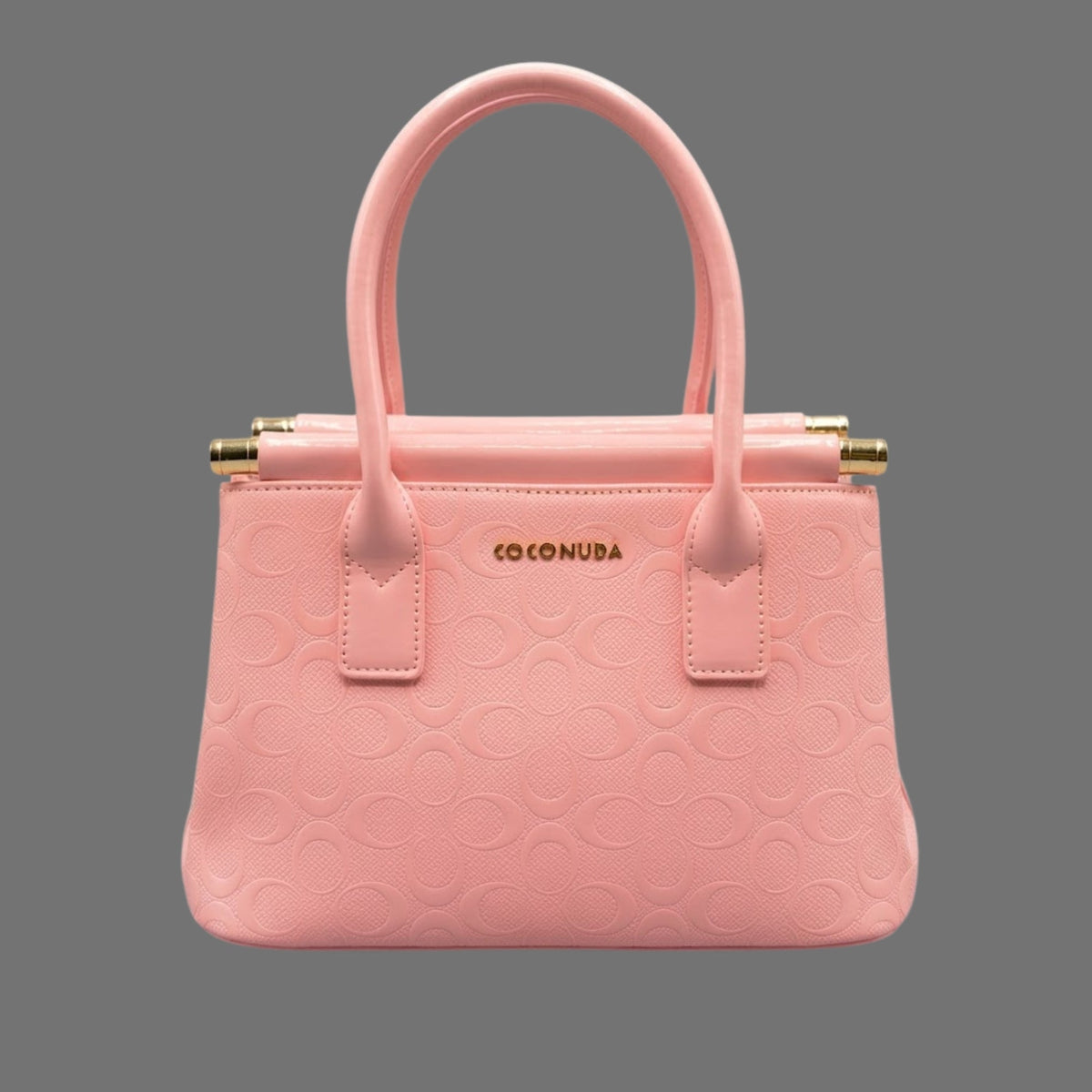Borsa a Mano e Tracolla Coconuda Rosa con Texture Logata e Dettagli Oro - Donna Italiana