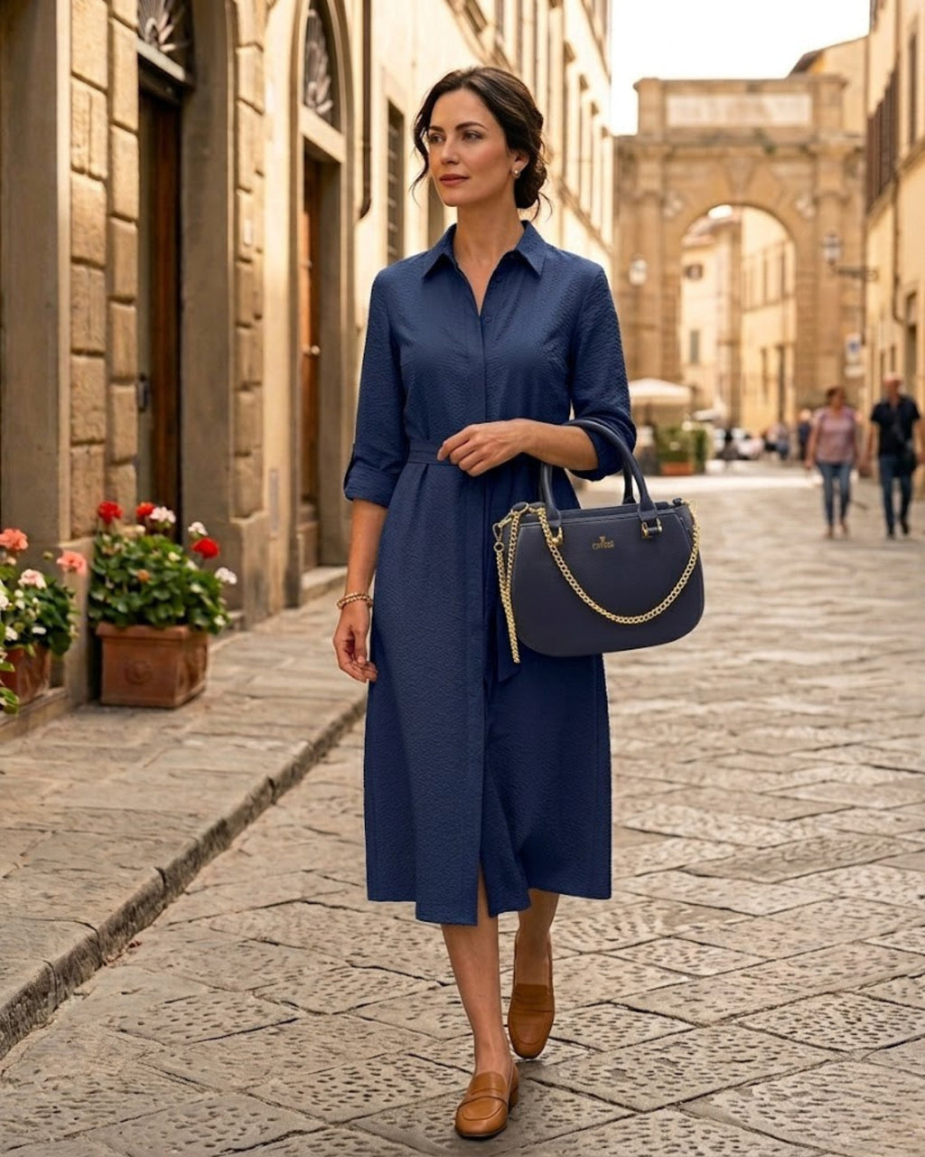 Borsa a Mano e Tracolla Enrico Coveri Blu Notte con Catena Dorata - Donna Italiana