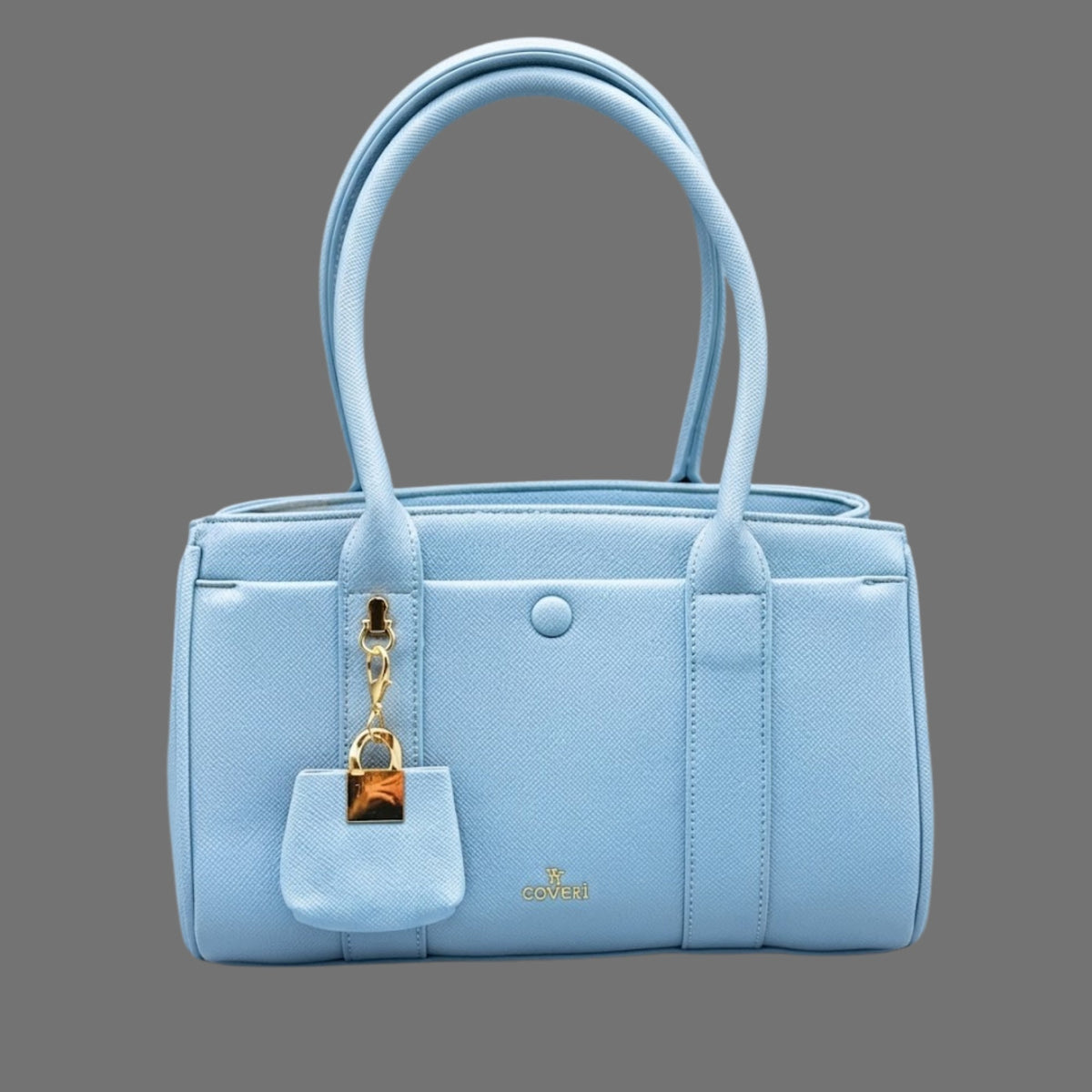 Borsa a Mano Enrico Coveri Azzurra in Saffiano con Mini Sacca Charm - Donna Italiana