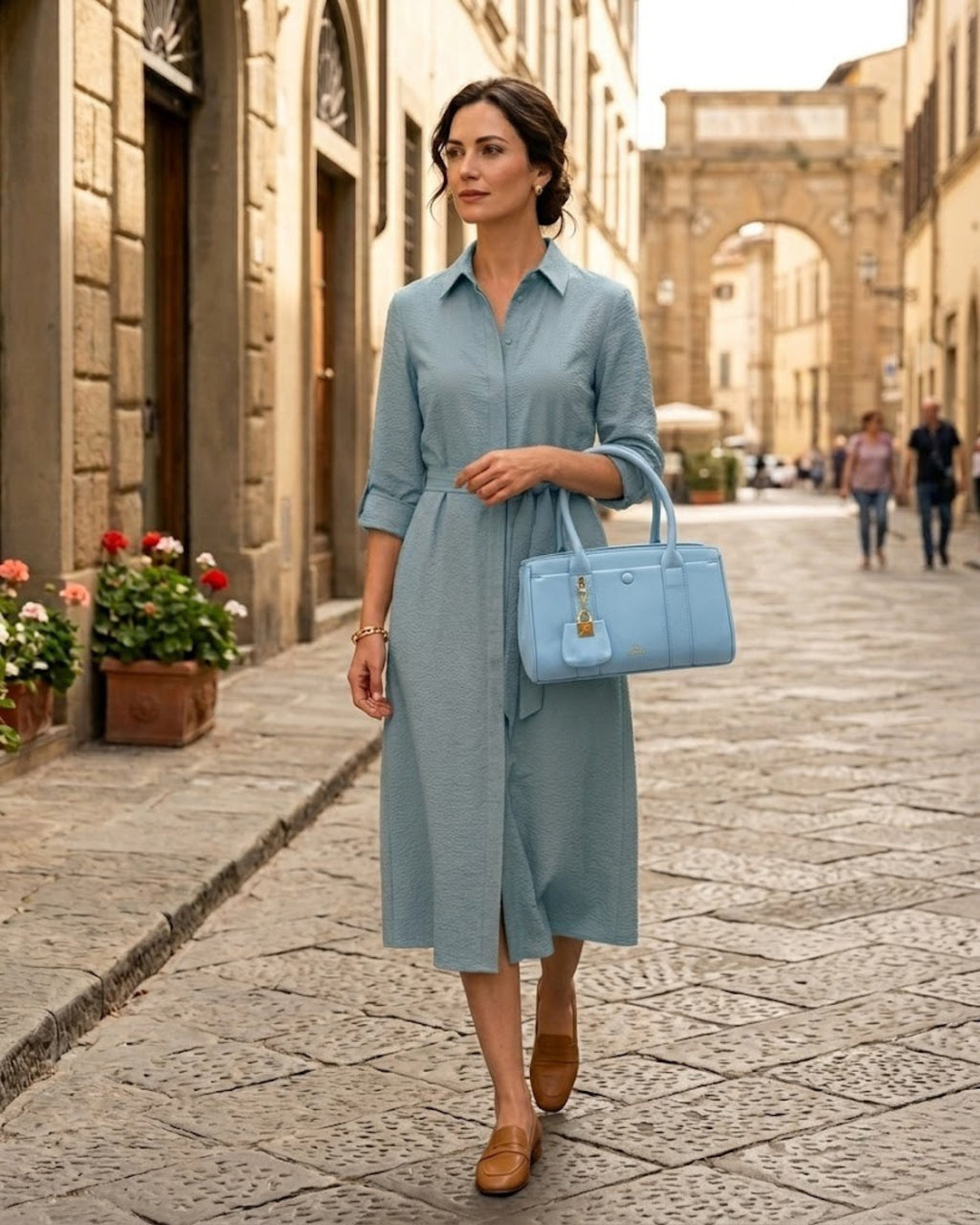 Borsa a Mano Enrico Coveri Azzurra in Saffiano con Mini Sacca Charm - Donna Italiana