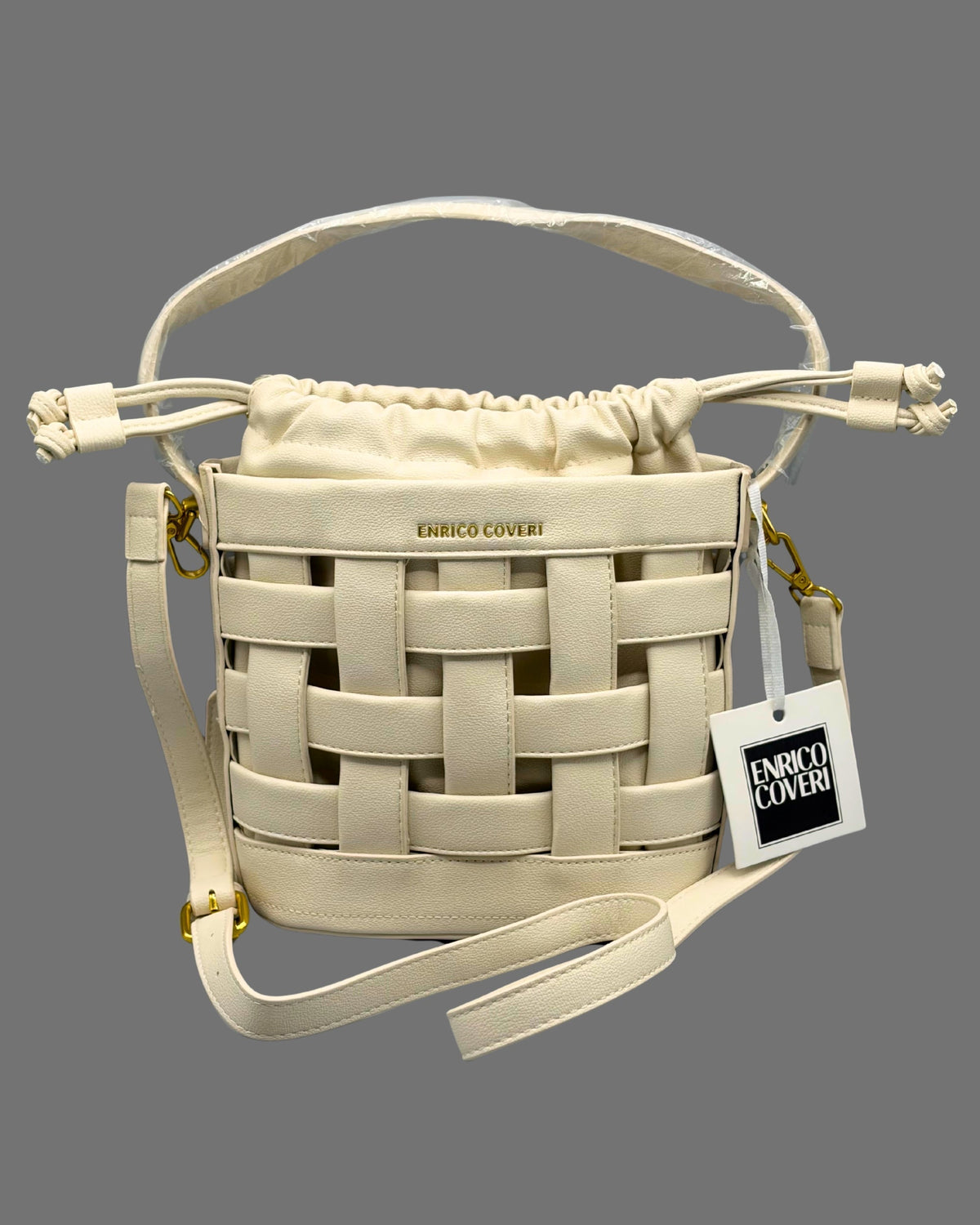 Borsa a Secchiello Intrecciata Enrico Coveri con Coulisse – Beige - Donna Italiana