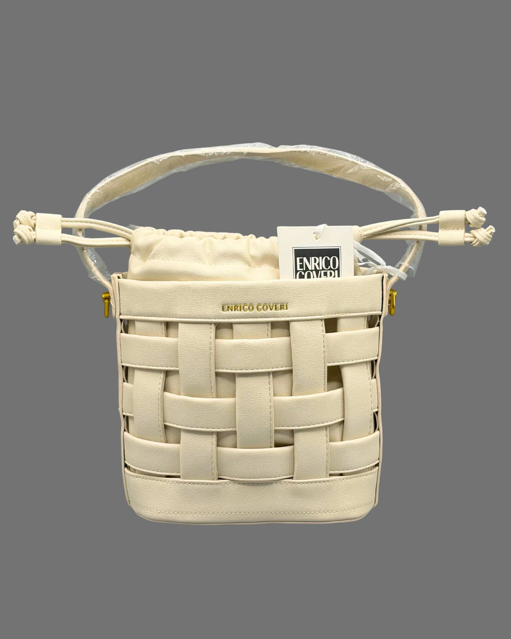 Borsa a Secchiello Intrecciata Enrico Coveri con Coulisse – Beige - Donna Italiana
