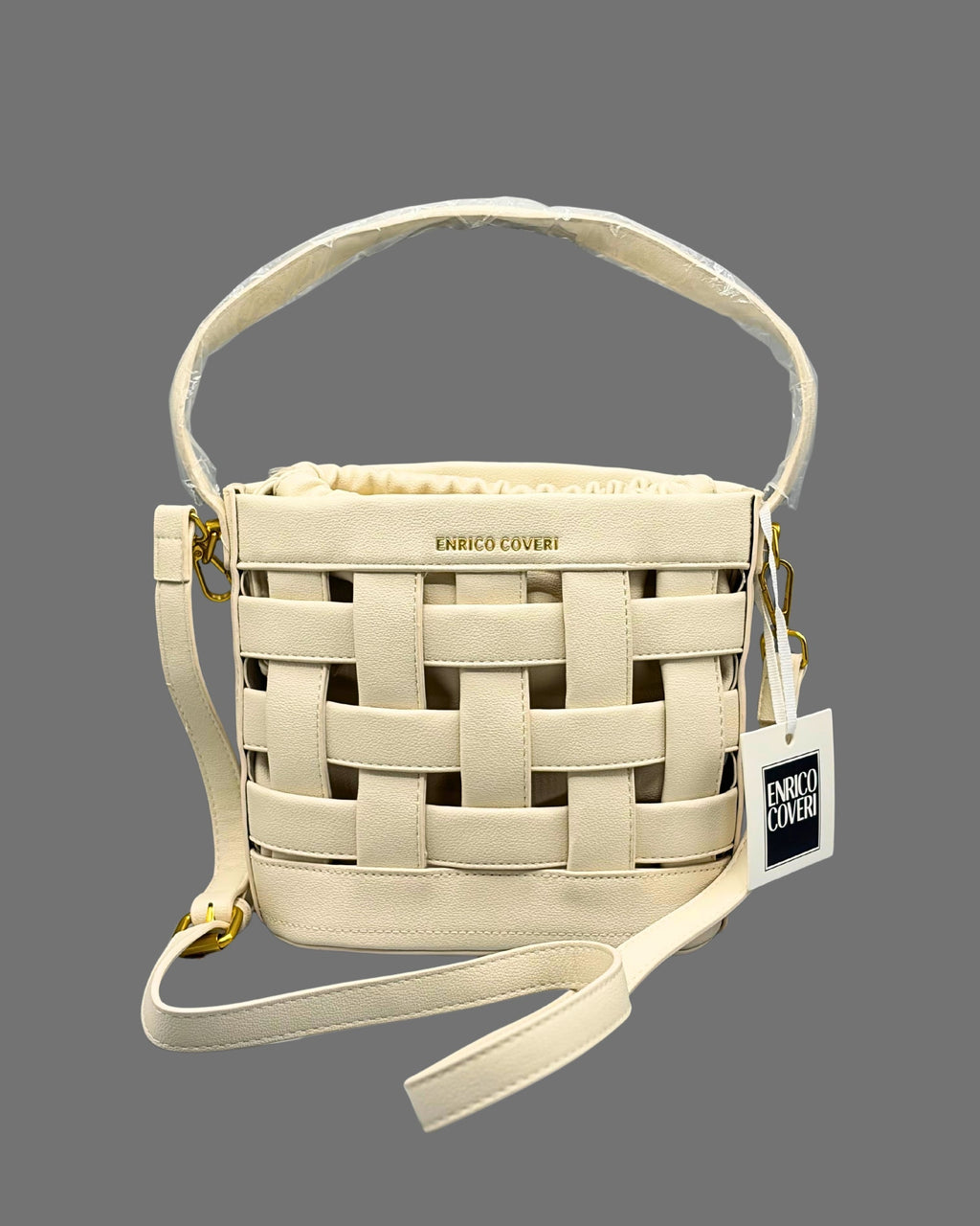 Borsa a Secchiello Intrecciata Enrico Coveri con Coulisse – Beige - Donna Italiana