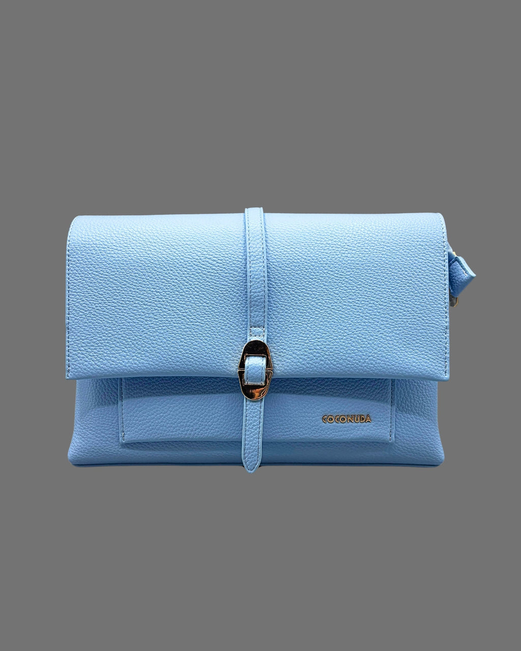 Borsa a Tracolla Coconuda Azzurro Pastello con Patta e Chiusura a Passante - Donna Italiana