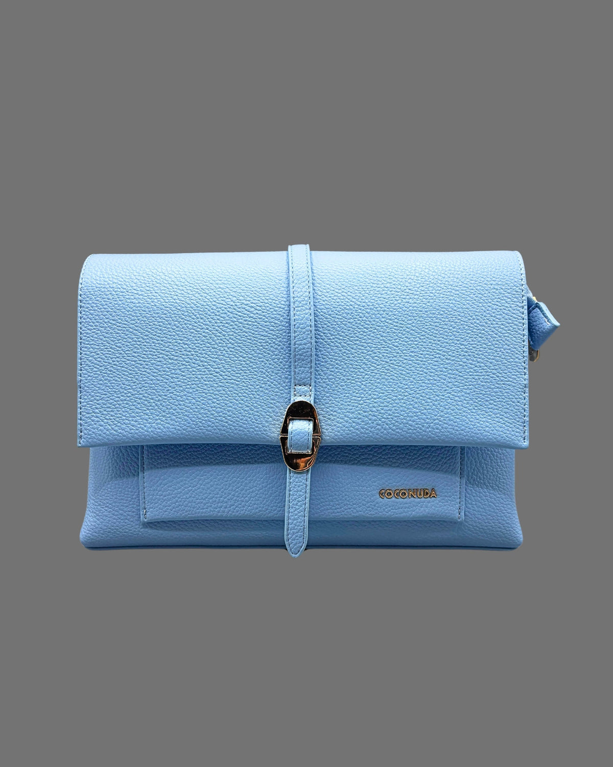 Borsa a Tracolla Coconuda Azzurro Pastello con Patta e Chiusura a Passante - Donna Italiana