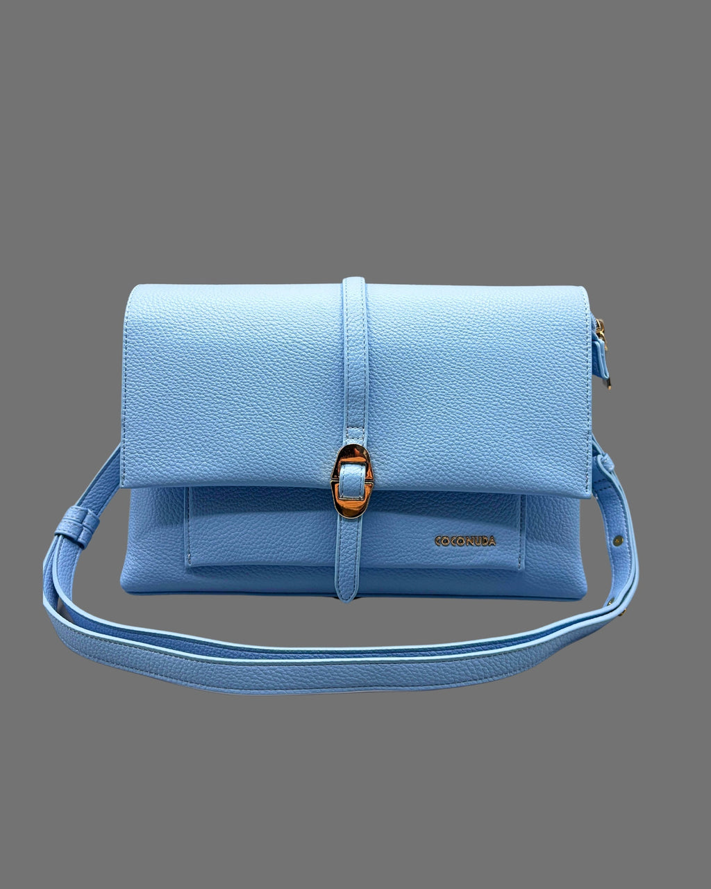 Borsa a Tracolla Coconuda Azzurro Pastello con Patta e Chiusura a Passante - Donna Italiana