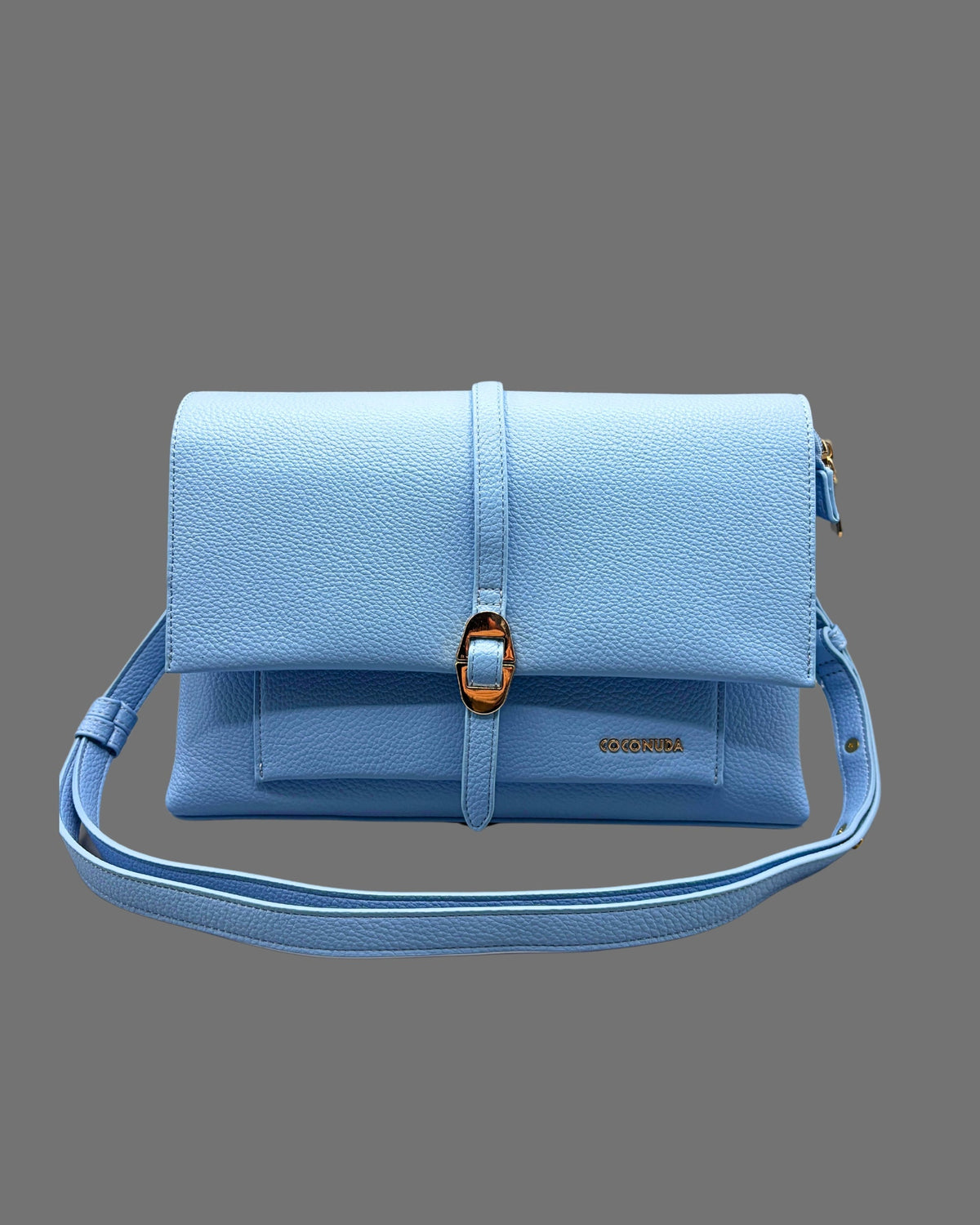 Borsa a Tracolla Coconuda Azzurro Pastello con Patta e Chiusura a Passante - Donna Italiana