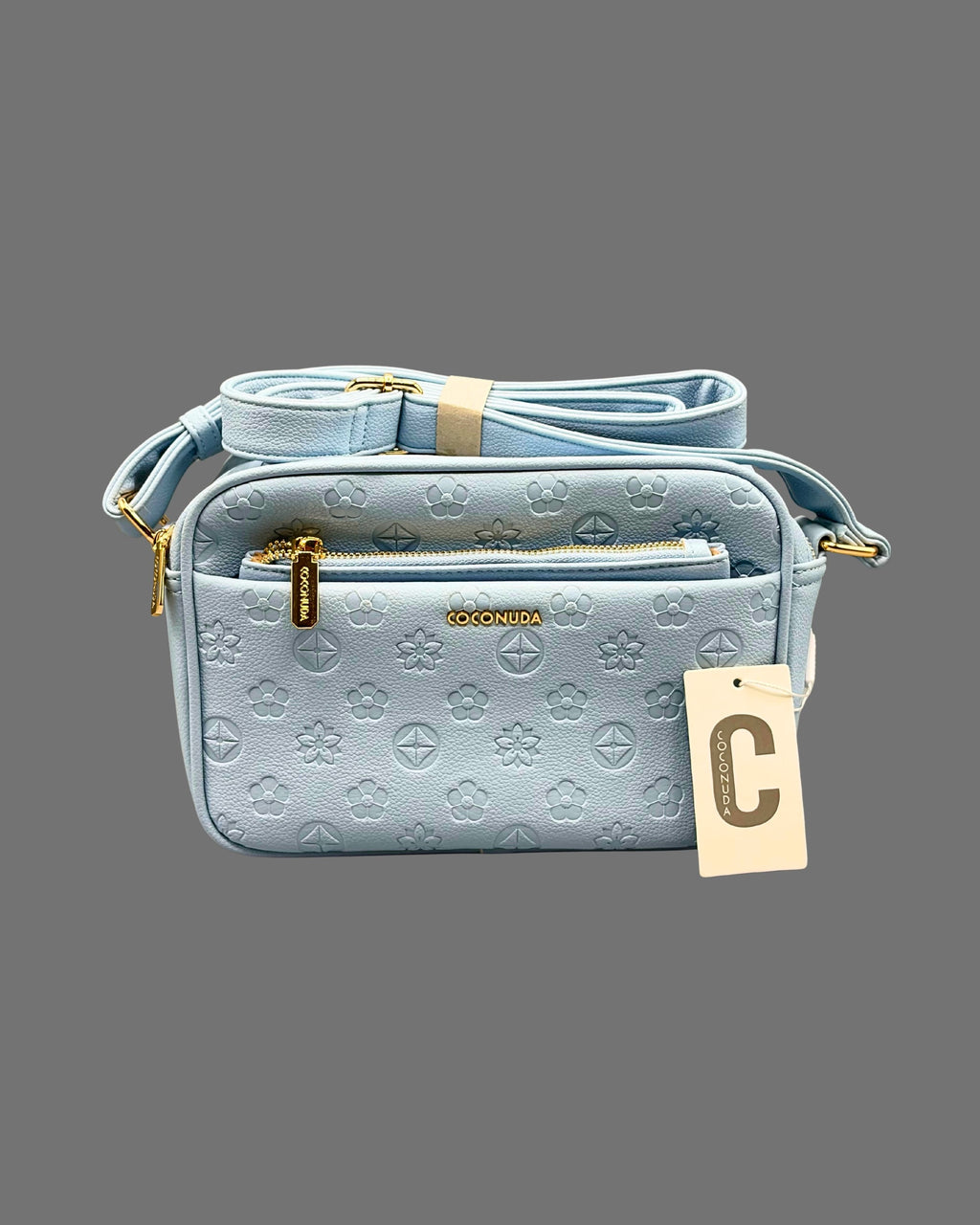 Borsa a Tracolla Coconuda Azzurro Pastello con Texture Floreale in Rilievo - Donna Italiana