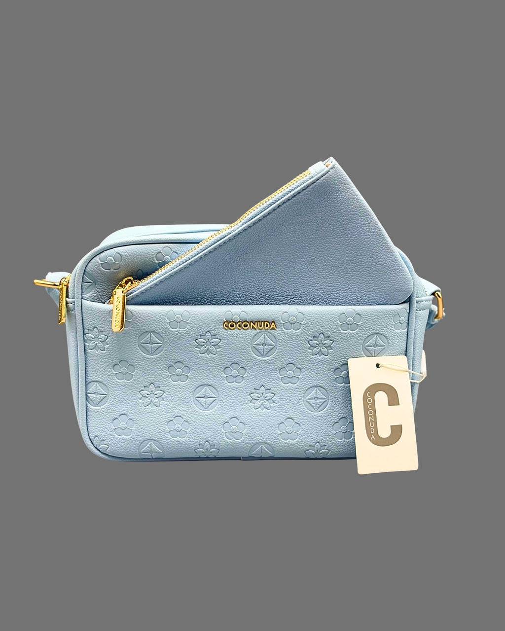 Borsa a Tracolla Coconuda Azzurro Pastello con Texture Floreale in Rilievo - Donna Italiana