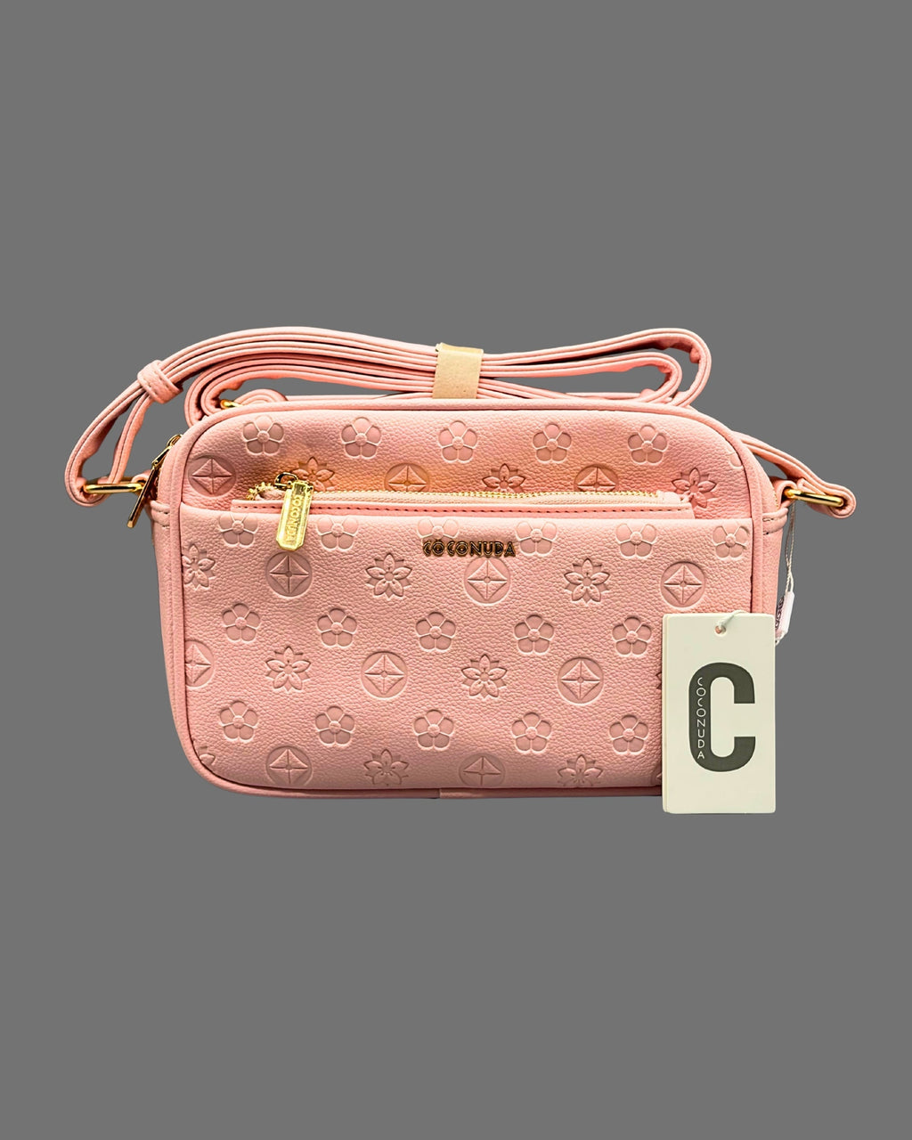 Borsa a Tracolla Coconuda Rosa con Texture Floreale in Rilievo e Tasca Frontale - Donna Italiana
