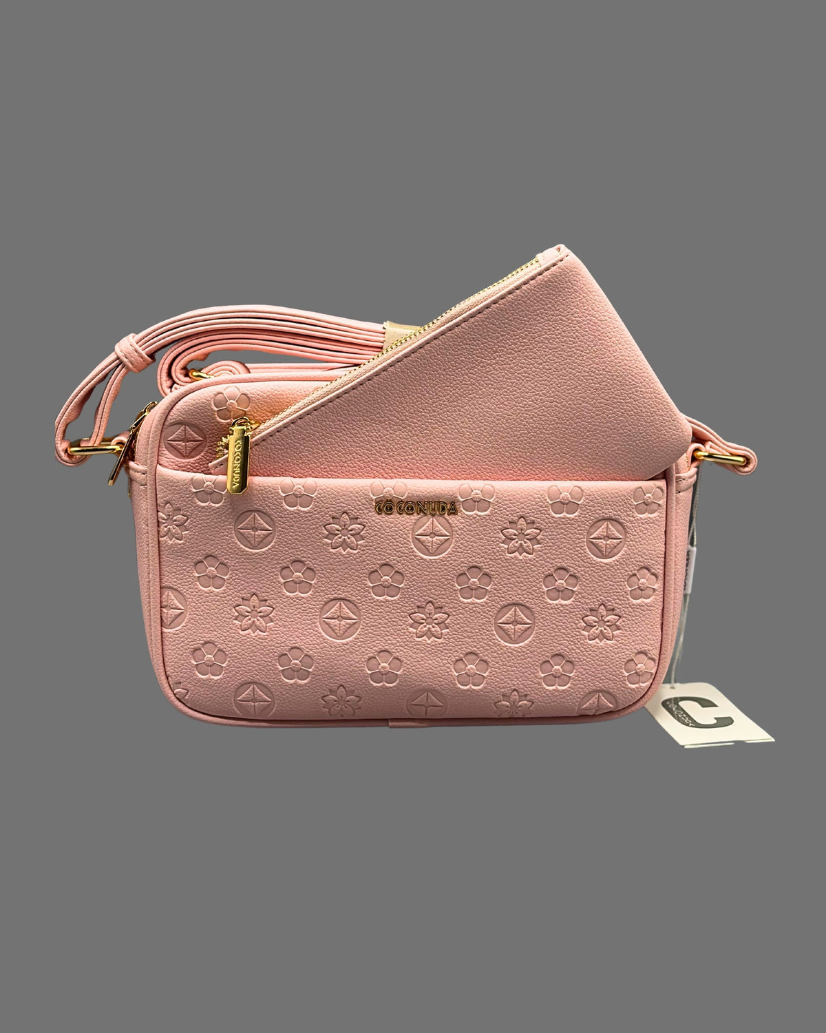 Borsa a Tracolla Coconuda Rosa con Texture Floreale in Rilievo e Tasca Frontale - Donna Italiana