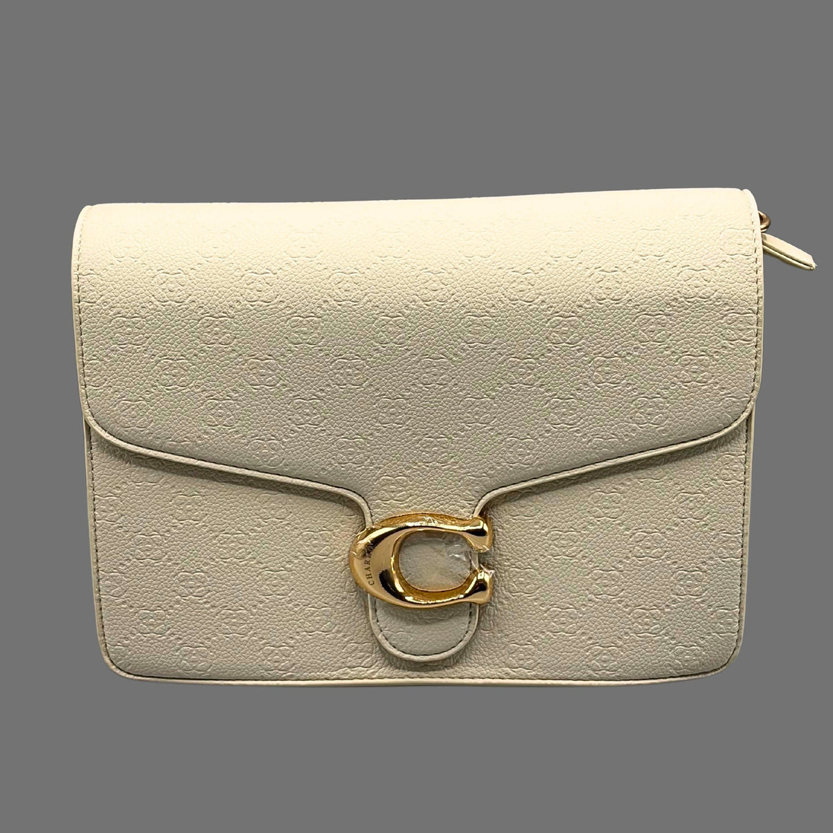 Borsa a Tracolla El Charro Beige Panna con Fibbia Logata Oro e Texture Monogram - Donna Italiana