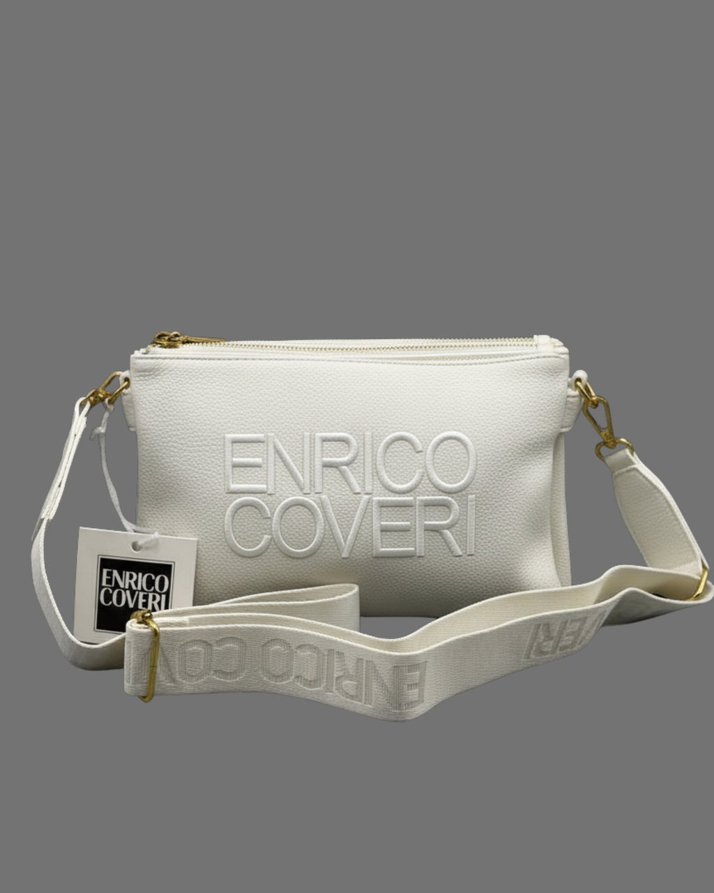 Borsa a Tracolla Enrico Coveri Bianca a 3 Tasche con Maxi Logo in Rilievo - Donna Italiana