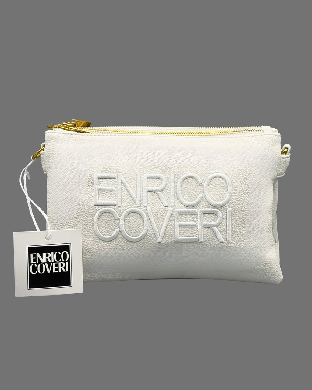 Borsa a Tracolla Enrico Coveri Bianca a 3 Tasche con Maxi Logo in Rilievo - Donna Italiana