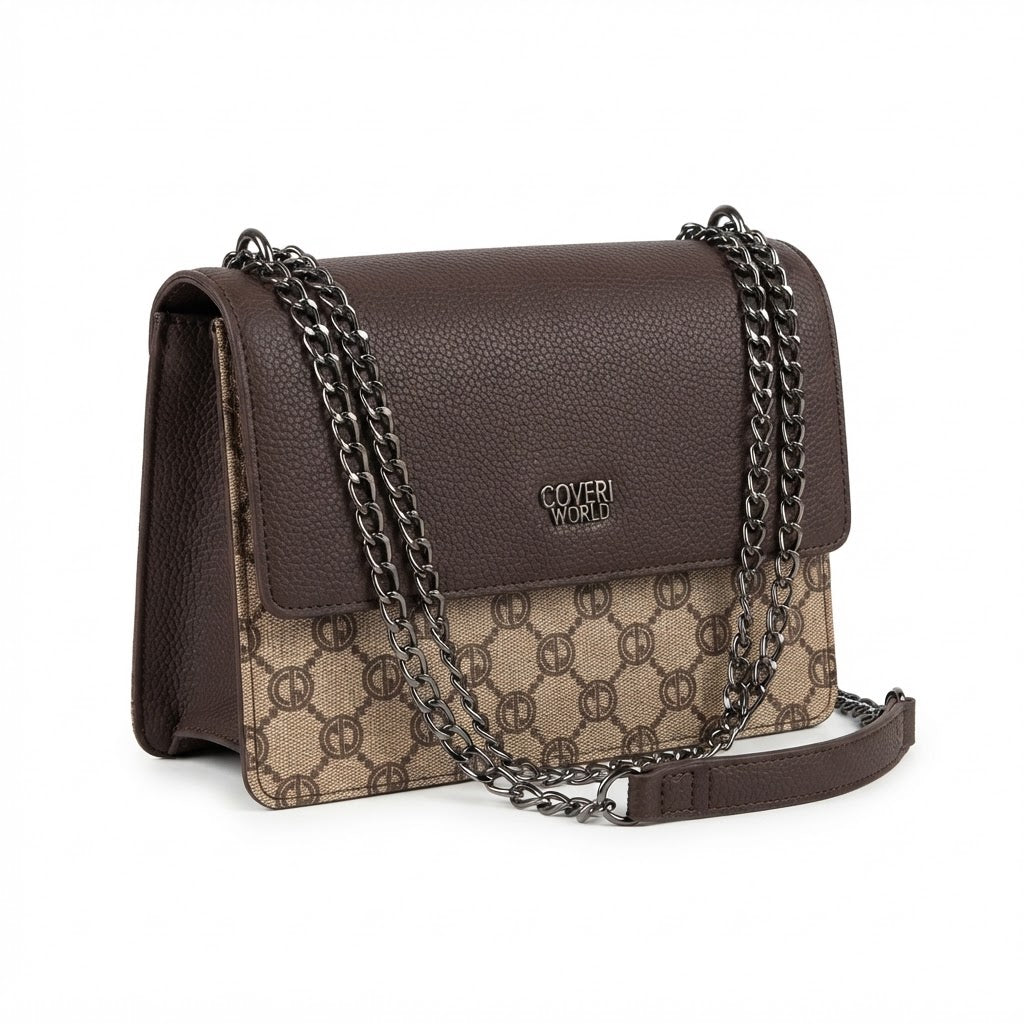 Borsa a Tracolla Bicolore con Monogramma Coveri World