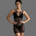 Vestito a Rete Donna Nero Trasparente – Lingerie Sexy Body Dress con Scollatura Lace-Up