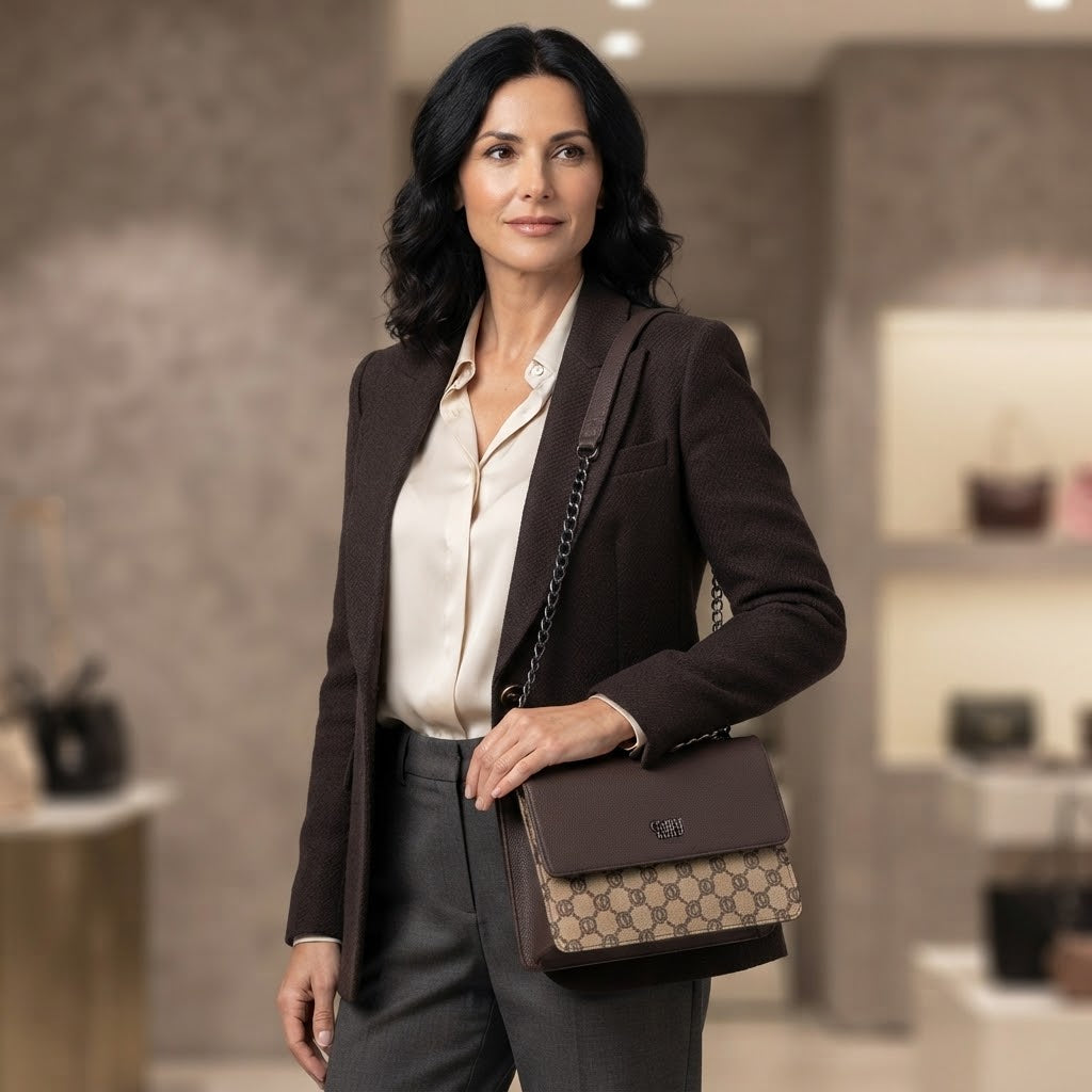 Borsa a Tracolla Bicolore con Monogramma Coveri World