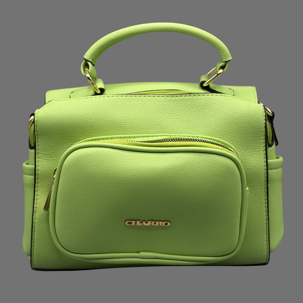 Borsa a Tracolla Verde Lime Charro con Tasca Frontale