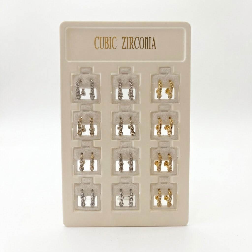 Orecchini a Cerchio Zirconi - color Argento e Oro 24 pz