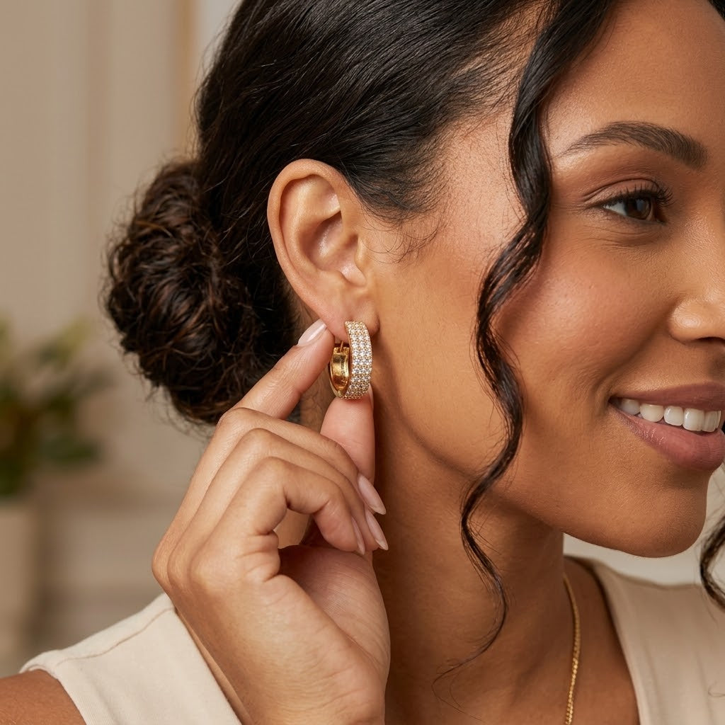 Orecchini a Cerchio Zirconi Pavé - Colore Argento e Oro 24 pz